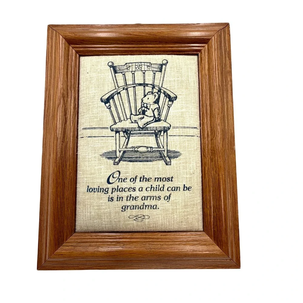 Grandma Fabric Wall Art 7.5x9.5 Brown Wood‎ Frame Vintage Style